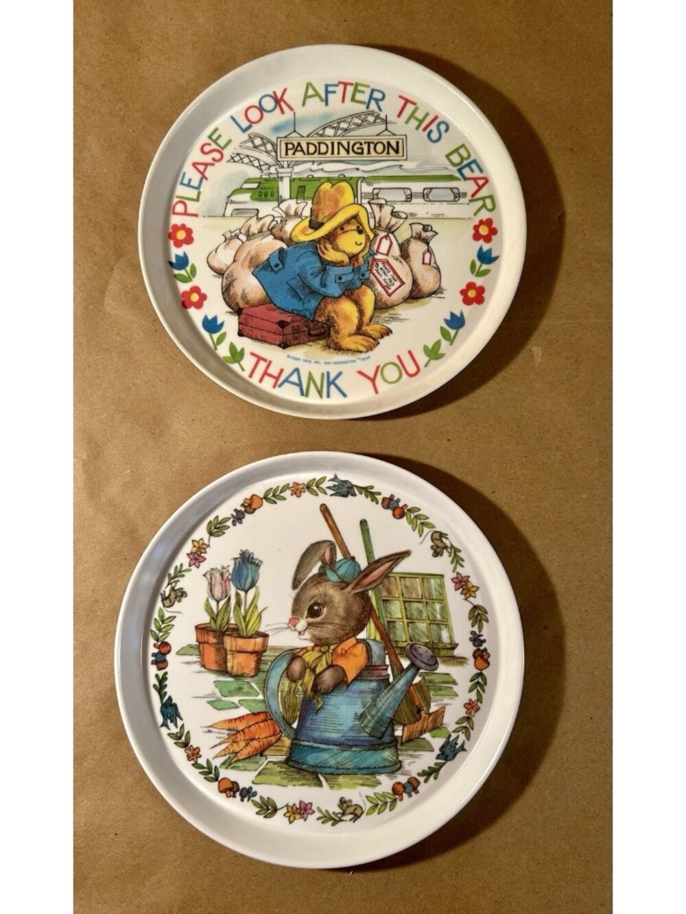 Vintage Silite Peter Rabbit & Paddington Bear Children's Plates #3101, 8.25"